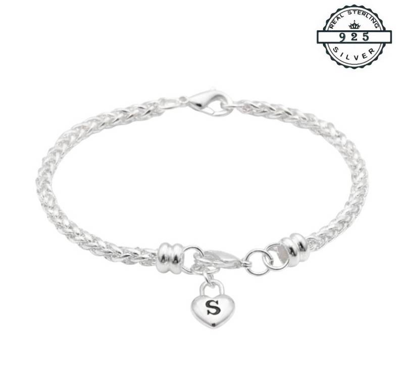 Taffstyle Silberarmband Armband 925 Sterling Silber Herz Anhänger geflochten Damen Schmuck (Feines Silberarmband mit Herzanhänger und Karabinerverschluss - Geschenkidee) von Taffstyle