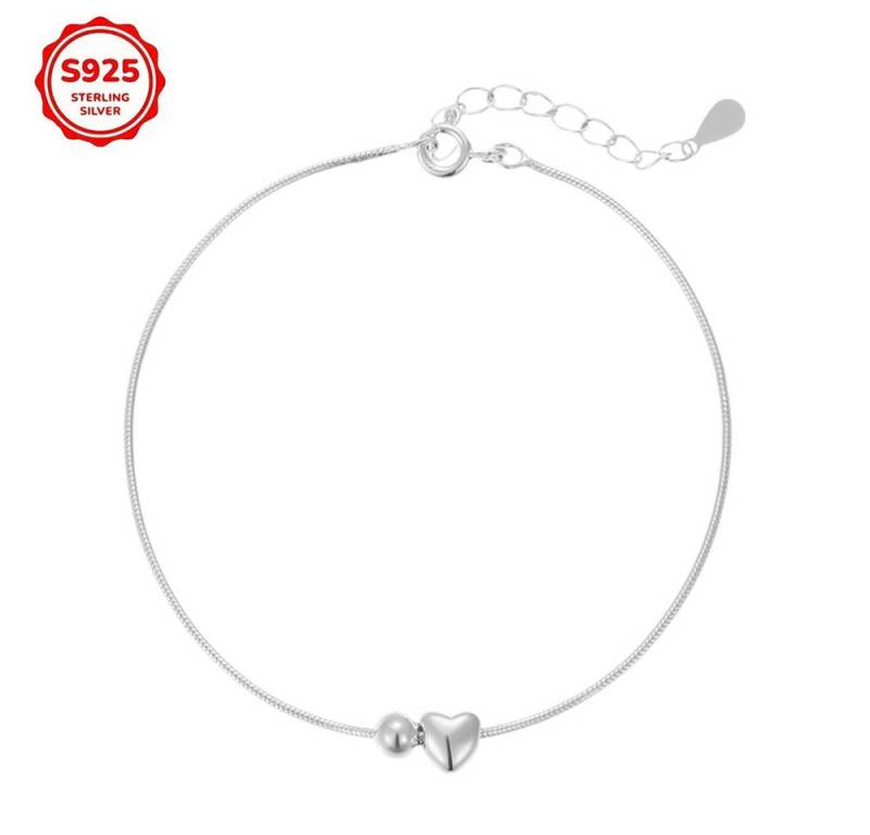 Taffstyle Silberarmband Armband 925 Sterling Silber mit Herz und Kugel Charm Schlangenarmband (Elegantes Damenarmband aus echtem 925 Silber mit beweglichem Herzanhänger) von Taffstyle