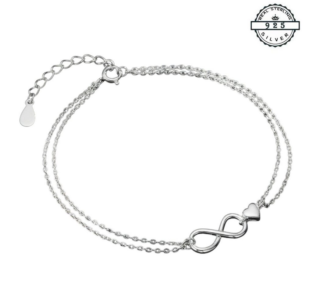 Taffstyle Silberarmband Filigranes Armband Infinity Zeichen und Herz aus 925 Sterling Silber (Zarte Doppelkette mit Unendlichkeitszeichen und liebevollem Herzmotiv) von Taffstyle