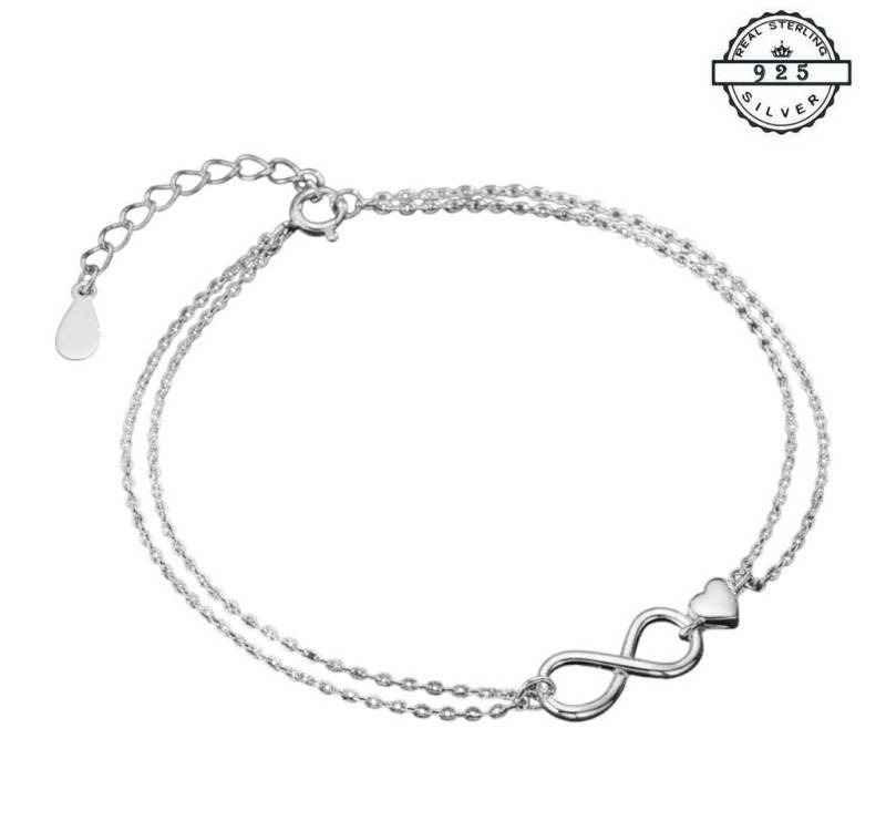 Taffstyle Silberarmband Filigranes Armband Infinity Zeichen und Herz aus 925 Sterling Silber (Zarte Doppelkette mit Unendlichkeitszeichen und liebevollem Herzmotiv) von Taffstyle