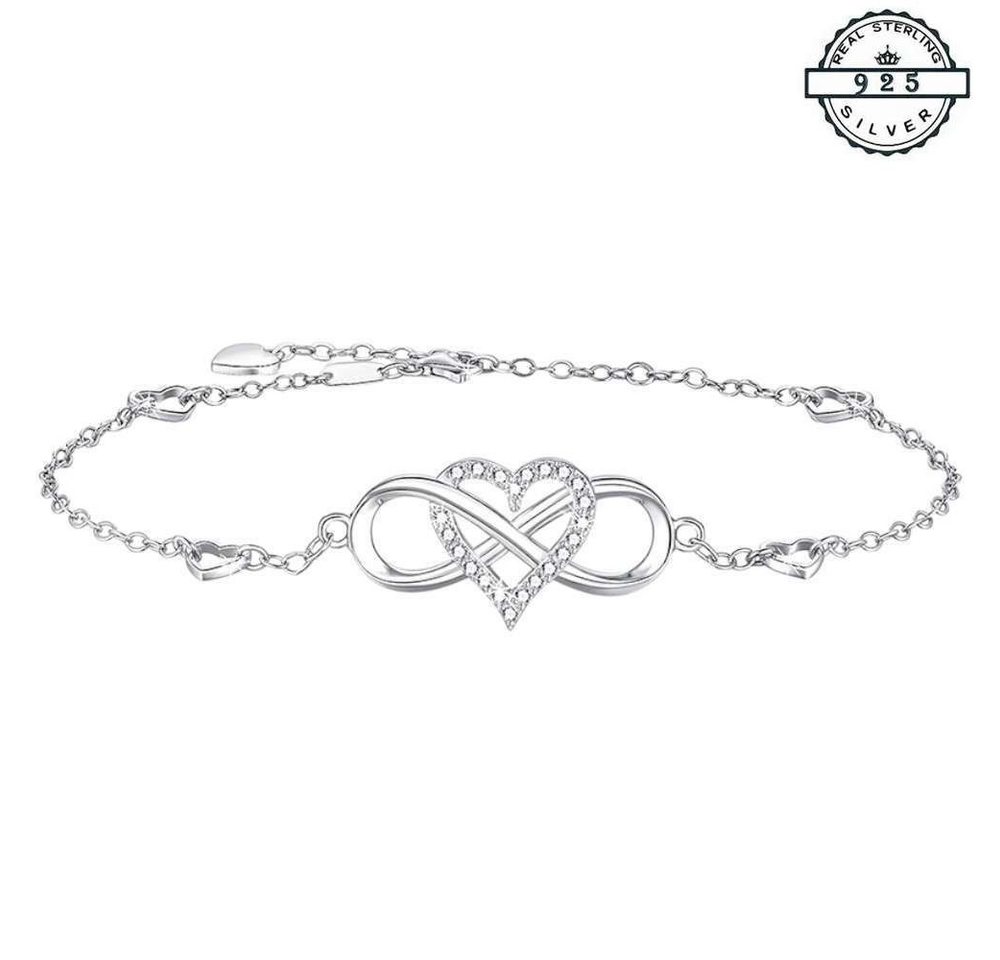 Taffstyle Silberarmband Unendlichkeit Infinity Herz Armband 925 Sterling Silber mit Kristallen (Filigranes Damenarmband mit verschlungenem Herz und funkelnden Kristallen) von Taffstyle