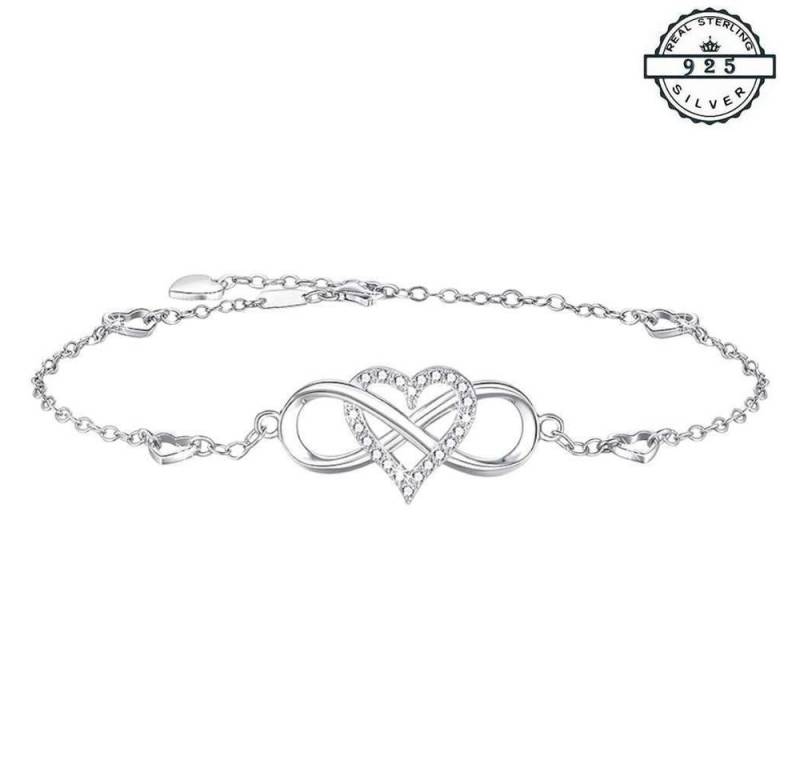 Taffstyle Silberarmband Unendlichkeit Infinity Herz Armband 925 Sterling Silber mit Kristallen (Filigranes Damenarmband mit verschlungenem Herz und funkelnden Kristallen) von Taffstyle
