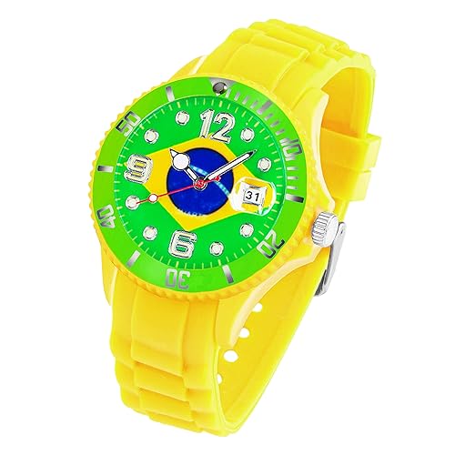 Taffstyle Silikon Armbanduhr Quarz Fan Sport Uhr Sportuhr Silikonuhr Flagge Fahne Weltmeisterschaft WM EM Europameisterschaft Fanartikel Fussball Basketball Eishockey Brasilien von Taffstyle