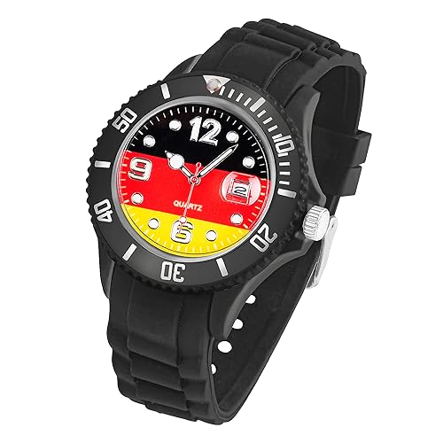 Taffstyle Silikon Armbanduhr Quarz Fan Sport Uhr Sportuhr Silikonuhr Flagge Fahne Weltmeisterschaft WM EM Europameisterschaft Fanartikel Fussball Basketball Eishockey Deutschland von Taffstyle