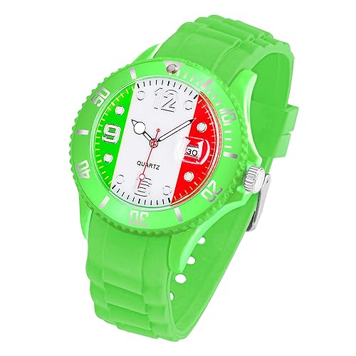 Taffstyle Silikon Armbanduhr Quarz Fan Sport Uhr Sportuhr Silikonuhr Flagge Fahne Weltmeisterschaft WM EM Europameisterschaft Fanartikel Fussball Basketball Eishockey Italien von Taffstyle
