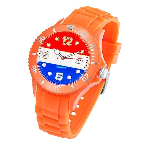 Taffstyle Silikon Armbanduhr Quarz Fan Sport Uhr Sportuhr Silikonuhr Flagge Fahne Weltmeisterschaft WM EM Europameisterschaft Fanartikel Fussball Basketball Eishockey Niederlande von Taffstyle