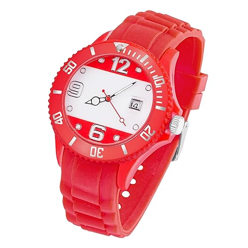 Taffstyle Silikon Armbanduhr Quarz Fan Sport Uhr Sportuhr Silikonuhr Flagge Fahne Weltmeisterschaft WM EM Europameisterschaft Fanartikel Fussball Basketball Eishockey Österreich von Taffstyle