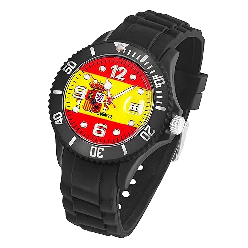 Taffstyle Silikon Armbanduhr Quarz Fan Sport Uhr Sportuhr Silikonuhr Flagge Fahne Weltmeisterschaft WM EM Europameisterschaft Fanartikel Fussball Basketball Eishockey Spanien von Taffstyle