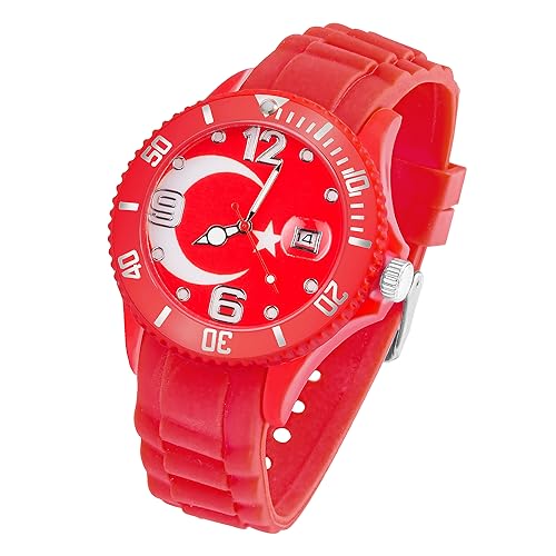 Taffstyle Silikon Armbanduhr Quarz Fan Sport Uhr Sportuhr Silikonuhr Flagge Fahne Weltmeisterschaft WM EM Europameisterschaft Fanartikel Fussball Basketball Eishockey Türkei von Taffstyle
