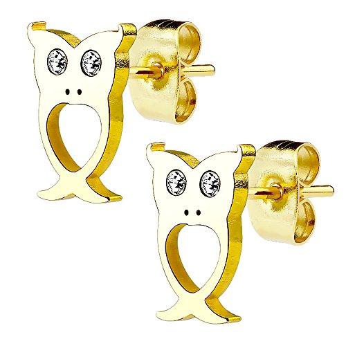 Taffstyle Stecker Ohrstecker Ohrringe Schmuck Studs Klein mit Eulen Gold Vergoldet mit Kristallen für Damen Herren von Taffstyle