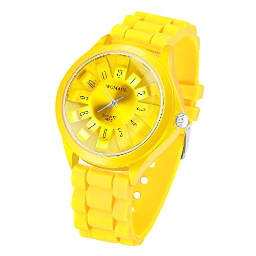 Taffstyle Unisex Armbanduhr Analog Quarz mit Silikon-Armband Metall Sportuhr Damen Herren Uhr Gelb von Taffstyle