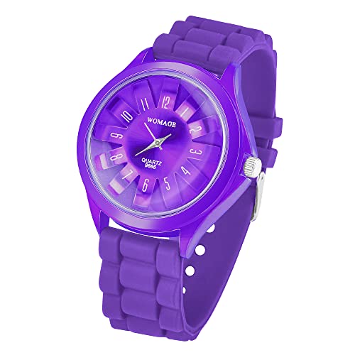 Taffstyle Unisex Armbanduhr Analog Quarz mit Silikon-Armband Metall Sportuhr Damen Herren Uhr Lila von Taffstyle