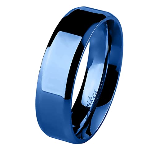 Taffstyle Unisex Band Ring Edelstahl Poliert Freundschaftsring Herrenring Damenring Partnerring Damen Herren Blau Größe 65 (20.7) 8mm Breit von Taffstyle
