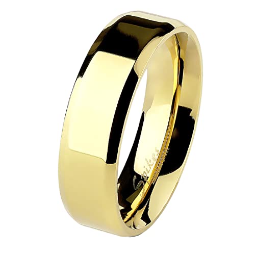 Taffstyle Unisex Band Ring Edelstahl Poliert Freundschaftsring Herrenring Damenring Partnerring Damen Herren Gold Größe 59 (18.8) 6mm Breit von Taffstyle