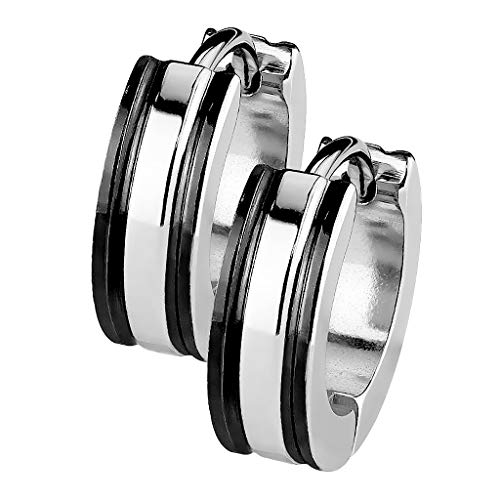 Taffstyle Unisex Creolen Ohrringe Edelstahl Bicolor Damen Herren Klapp Huggie Kreolen Rund Glanz Matt Silber Schwarz von Taffstyle