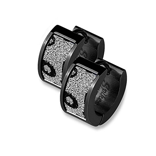 Taffstyle Unisex Creolen Ohrringe Edelstahl Damen Herren Klapp Huggie Kreolen Rund Breit Glitter Glitzer Schwarz Leopard Look von Taffstyle