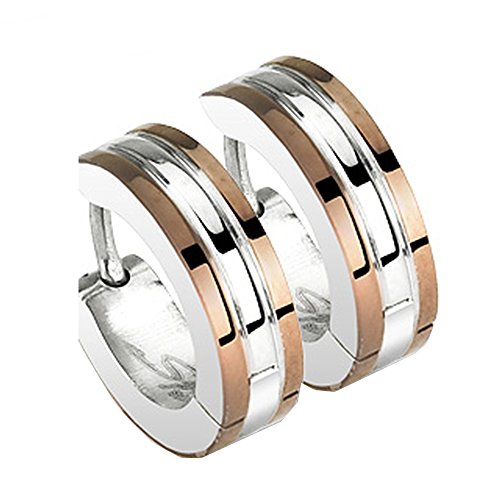 Taffstyle Unisex Creolen Ohrringe Edelstahl poliert Damen Herren Klapp Huggie Kreolen Rund Bicolor Silber Bronze von Taffstyle