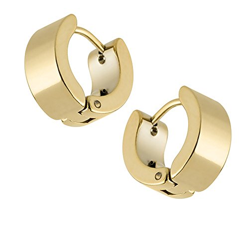 Taffstyle Unisex Creolen Ohrringe Edelstahl poliert Damen Herren Klapp Huggie Kreolen Rund Glanz Breit Gold von Taffstyle