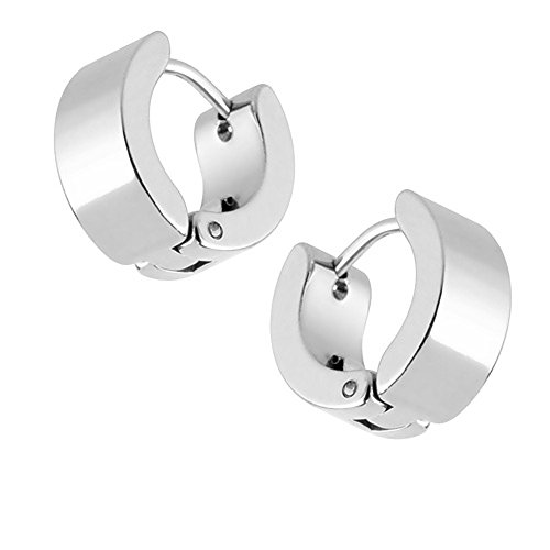 Taffstyle Unisex Creolen Ohrringe Edelstahl poliert Damen Herren Klapp Huggie Kreolen Rund Glanz Breit Silber von Taffstyle