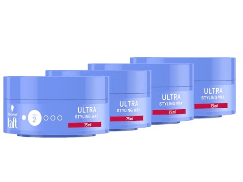 Schwarzkopf TAFT Ultra Styling Wax (4x 75ml), Haarwax für bis zu 24 Stunden Kontrolle flexibler Frisuren, schonend für Haar und Kopfhaut, veganes, Haarstyling-Wax von TAFT