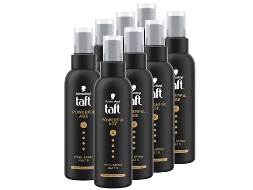 Schwarzkopf Taft Föhn-Spray Powerful Age (8x 150ml), Haltegrad 5, Föhnspray für feines und dünner werdendes Haar, Fülle für feines Haar, vegane Formel* von TAFT