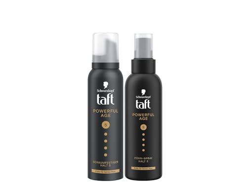 Taft Schwarzkopf Schaumfestiger Powerful Age (150ml) Haltegrad 5 Haarschaum für feines & dünner werdendes Haar & Föhn-Spray Powerful Age (150ml) Fülle für Haar vegane Formel* von TAFT