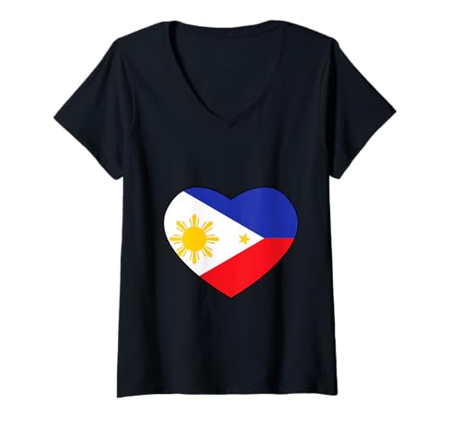 Damen Philippinen Flagge Herz Patriotisch Pinoy Pride Filipino T-Shirt mit V-Ausschnitt Damen Philippinen Flagge Herz Patriotisch Pinoy Pride Filipino T-Shirt mit V-Ausschnitt von Tagalog Filipinas Philippines Designs T-Shirt