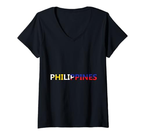 Damen Philippinen Flagge National Pinoy T-Shirt mit V-Ausschnitt Damen Philippinen Flagge National Pinoy T-Shirt mit V-Ausschnitt von Tagalog Filipinas Philippines Designs T-shirt