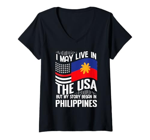 Damen Ich lebe vielleicht in den USA Meine Geschichte beginnt auf den Philippinen T-Shirt mit V-Ausschnitt Damen Ich lebe vielleicht in den USA Meine Geschichte beginnt auf den Philippinen T-Shirt mit V-Ausschnitt von Tagalog Filipinas Proud Philippines Designs Co