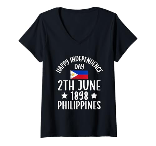 Damen Happy Independence Day 1898 Philippinen T-Shirt mit V-Ausschnitt von Tagalog Filipinas Proud Philippines Designs Inc
