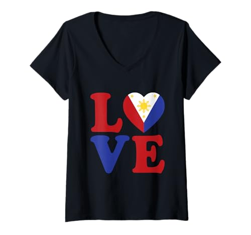 Damen Philippinen Liebesflagge Herz Souvenir Pinoy Pride T-Shirt mit V-Ausschnitt Damen Philippinen Liebesflagge Herz Souvenir Pinoy Pride T-Shirt mit V-Ausschnitt von Tagalog Filipinas Proud Philippines Designs Tshirt