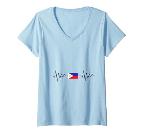 Damen Süße philippinische Flagge mit Herzschlag T-Shirt mit V-Ausschnitt Damen Süße philippinische Flagge mit Herzschlag T-Shirt mit V-Ausschnitt von Tagalog Filipinas Proud Philippines Designs