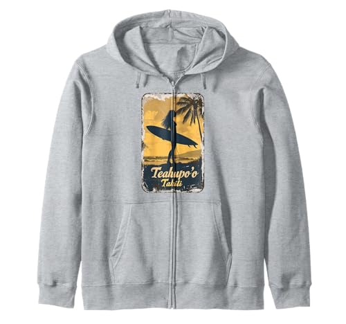 Teahupo'o Tahiti Surfer Mädchen Surfbrett Retro Souvenir Kapuzenjacke Teahupo'o Tahiti Surfer Mädchen Surfbrett Retro Souvenir Kapuzenjacke von Tahiti Beach Vintage Surfing Souvenir