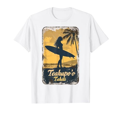 Teahupo'o Tahiti Surfer Mädchen Surfbrett Retro Souvenir T-Shirt Teahupo'o Tahiti Surfer Mädchen Surfbrett Retro Souvenir T-Shirt von Tahiti Beach Vintage Surfing Souvenir
