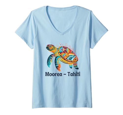 Damen Französisch-Polynesien Moorea Tahiti T-Shirt mit V-Ausschnitt Damen Französisch-Polynesien Moorea Tahiti T-Shirt mit V-Ausschnitt von Tahiti Souvenir Store