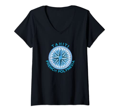 Damen Tahiti Design / Vintage Tahiti Kompass Rose T-Shirt mit V-Ausschnitt von Tahiti Vacation Beach Designs