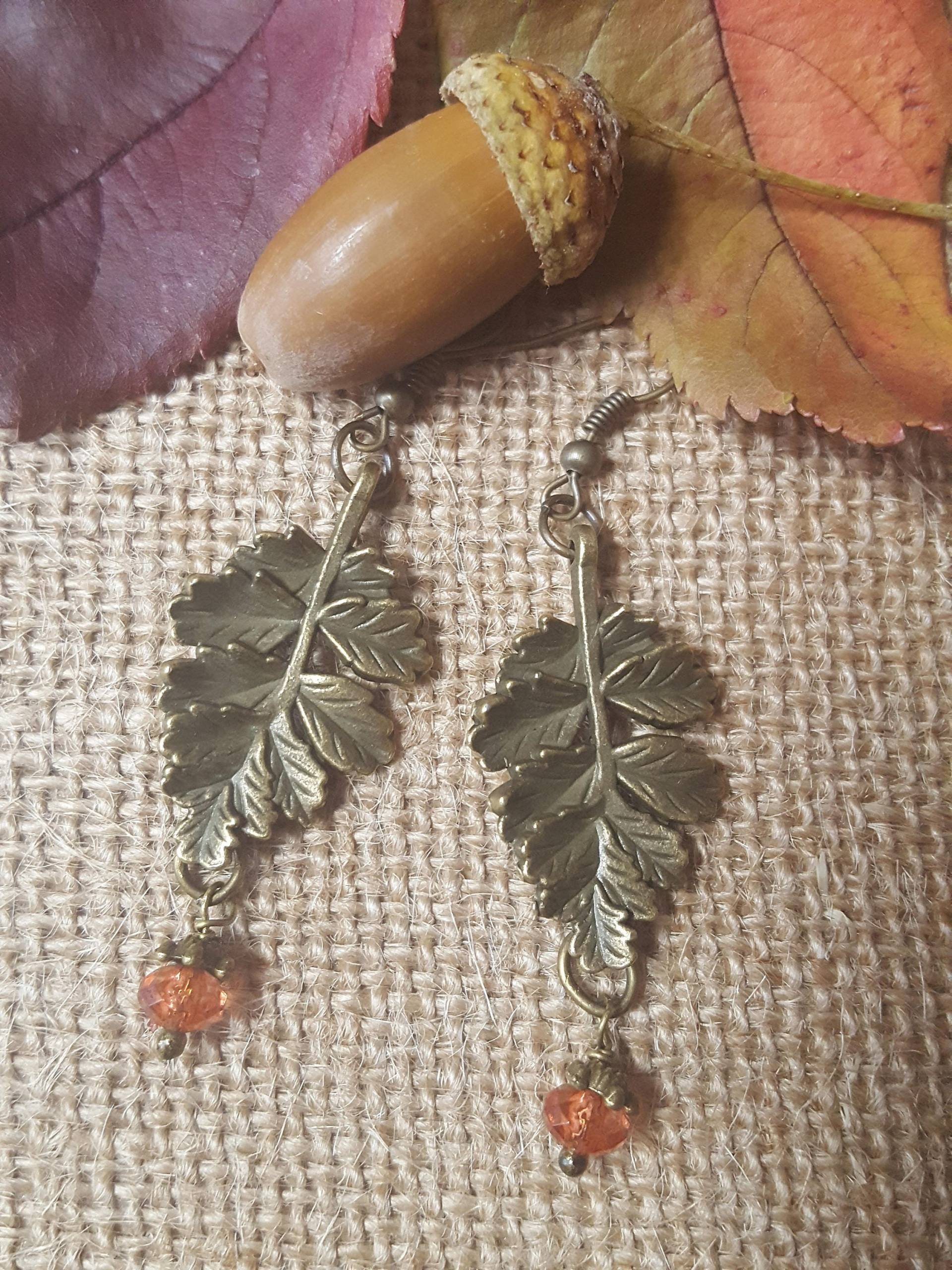 Blatt Ohrringe - Bronze Herbst Schmuck Orange Perlen Akzent Blatt Ohrringe - Bronze Herbst Schmuck Orange Perlen Akzent von TahoeCreations