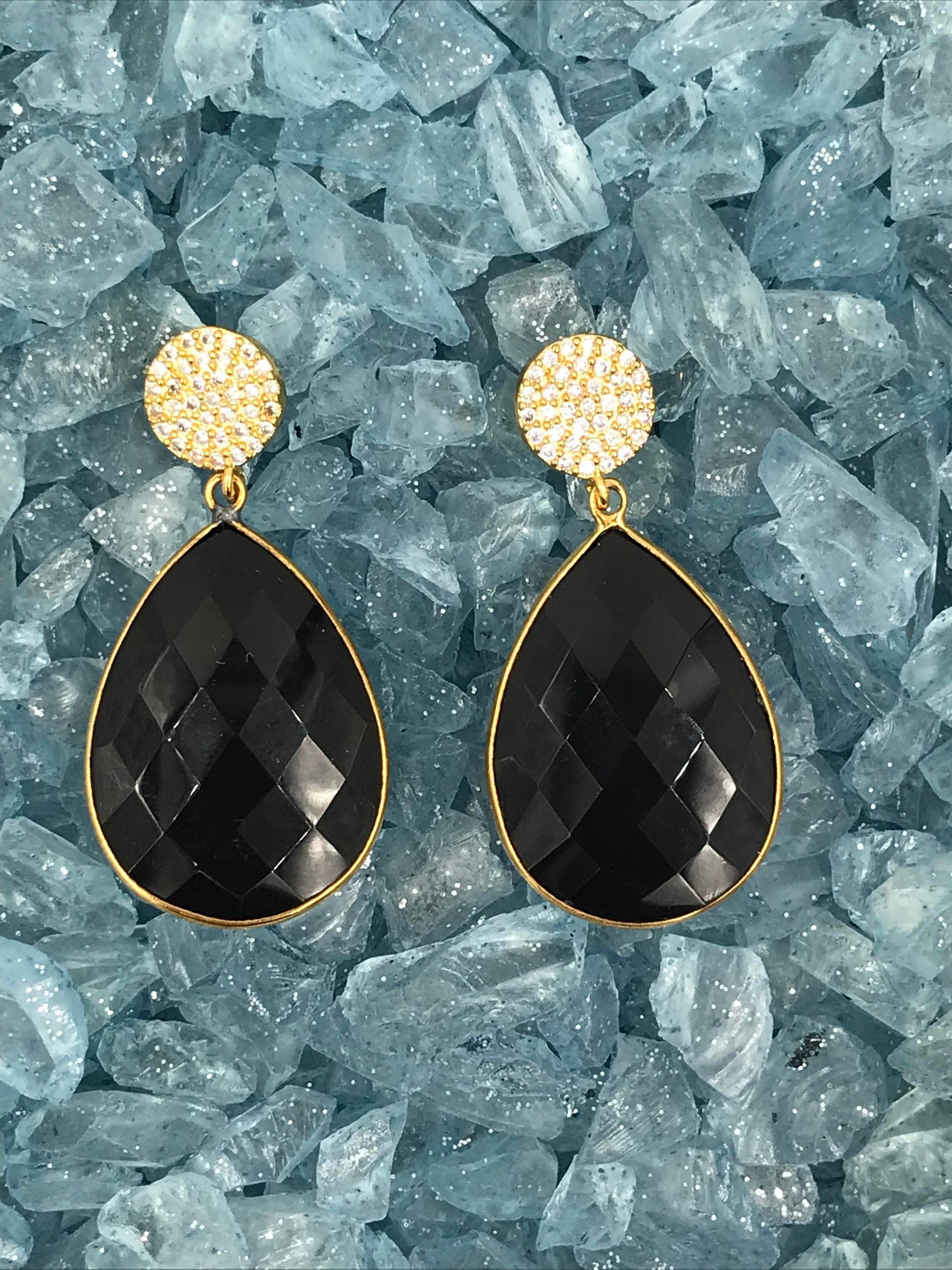 Cz Und Onyx Tropfen Ohrringe Cz Und Onyx Tropfen Ohrringe von TahoeDesign