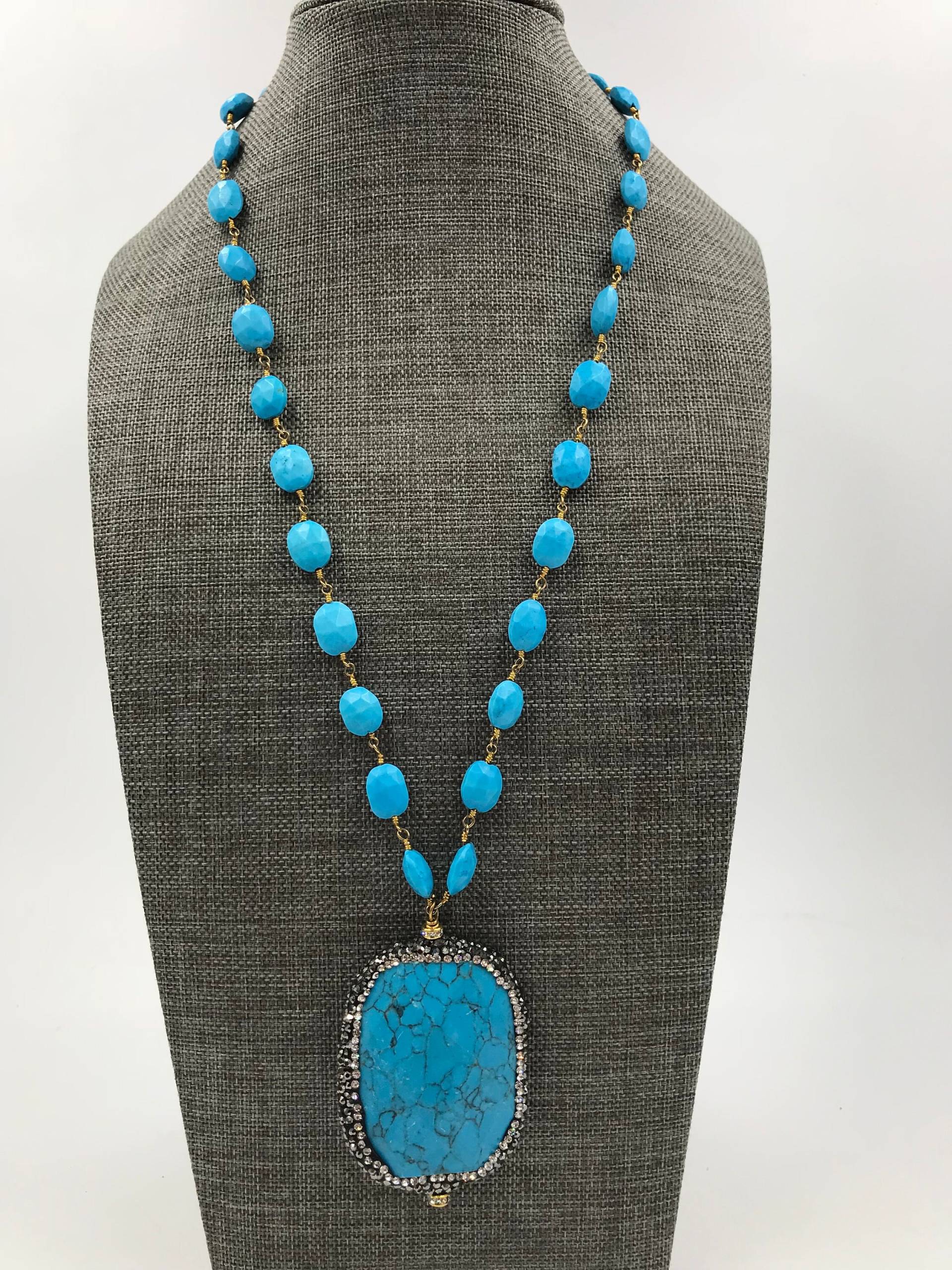 Türkis Rosenkranz Kette Mit Großem Facettierten Anhänger Türkis Rosenkranz Kette Mit Großem Facettierten Anhänger von TahoeDesign