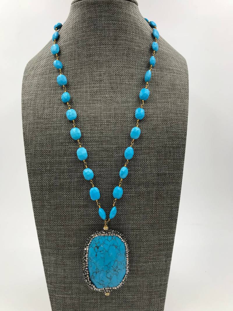 Türkis Rosenkranz Kette Mit Großem Facettierten Anhänger Türkis Rosenkranz Kette Mit Großem Facettierten Anhänger von TahoeDesign