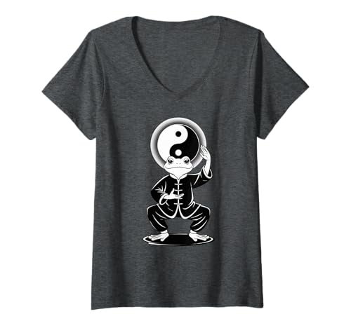 Damen Tai Chi Frosch Pose mit Yin Yang Martial Arts Zen T-Shirt mit V-Ausschnitt Damen Tai Chi Frosch Pose mit Yin Yang Martial Arts Zen T-Shirt mit V-Ausschnitt von Tai Chi Frog Yin Yang