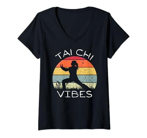 Damen Tai Chi Vibes Retro Vintage Spirituelle Meditation Qi Gong T-Shirt mit V-Ausschnitt von Tai Chi Martial Arts Qi Gong Self Healing Apparel