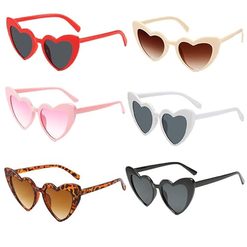 TaiXinYuly 6 Stück Herz Sonnenbrille, Damen Herzbrille, Herzen Sonnenbrillen Set Vintage Herzform Party Brille, Lustige Sonnenbrille Herzform für Party Hochzeit von TaiXinYuly