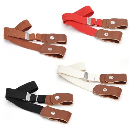 Taicols 4 Stück Ohne Schnalle Elastischer Gürtel, Kinder Verstellbare Stretch Schnallenfreier Unsichtbare Belts, Adjustable Elastic Belt Für Jungen und Mädchen, Kindergürtel Für Jeans Hosen Kleid (A) von Taicols