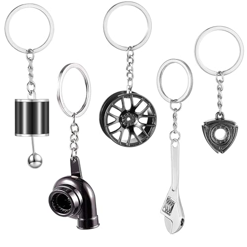 Taicols 5 Stück Schlüsselanhänger Auto, Metall Turbolader Schraubenschlüssel Radnabe Shifter Deko Keychain Set, Personalisiert Turbo Anhänger, Geschenkidee Autodeko Zubehör für Mädchen Jungen von Taicols