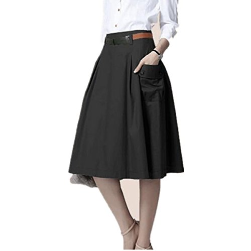 Taiduosheng Damen Doppeltasche A Linie Street Skirt Skater Plissee Full Midi Rock Gr. 28 DE (Taille 6.5"), Schwarz von Taiduosheng