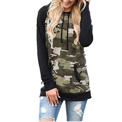 Taiduosheng Damen Langarm Weich Tasche Hoodies Camouflage Print Pullover Kapuzenpullover Sweatshirt, Schwarz , M von Taiduosheng