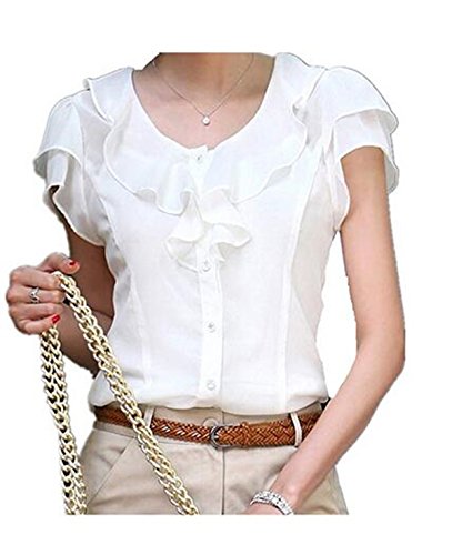 Taiduosheng Damen Slim Fit Rüschen OL Business Plus Size Bluse Top Shirt US S-US 2XL Gr. X-Large, weiß von Taiduosheng