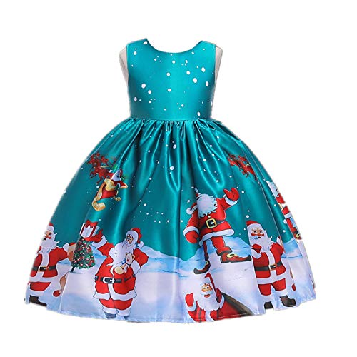 Taiduosheng Jahre Kinder Mädchen Weihnachtsmann Print Xmas Prinzessin Kleid Weihnachten Outfits Kleidung Gr. 6-7 Jahre, grün von Taiduosheng