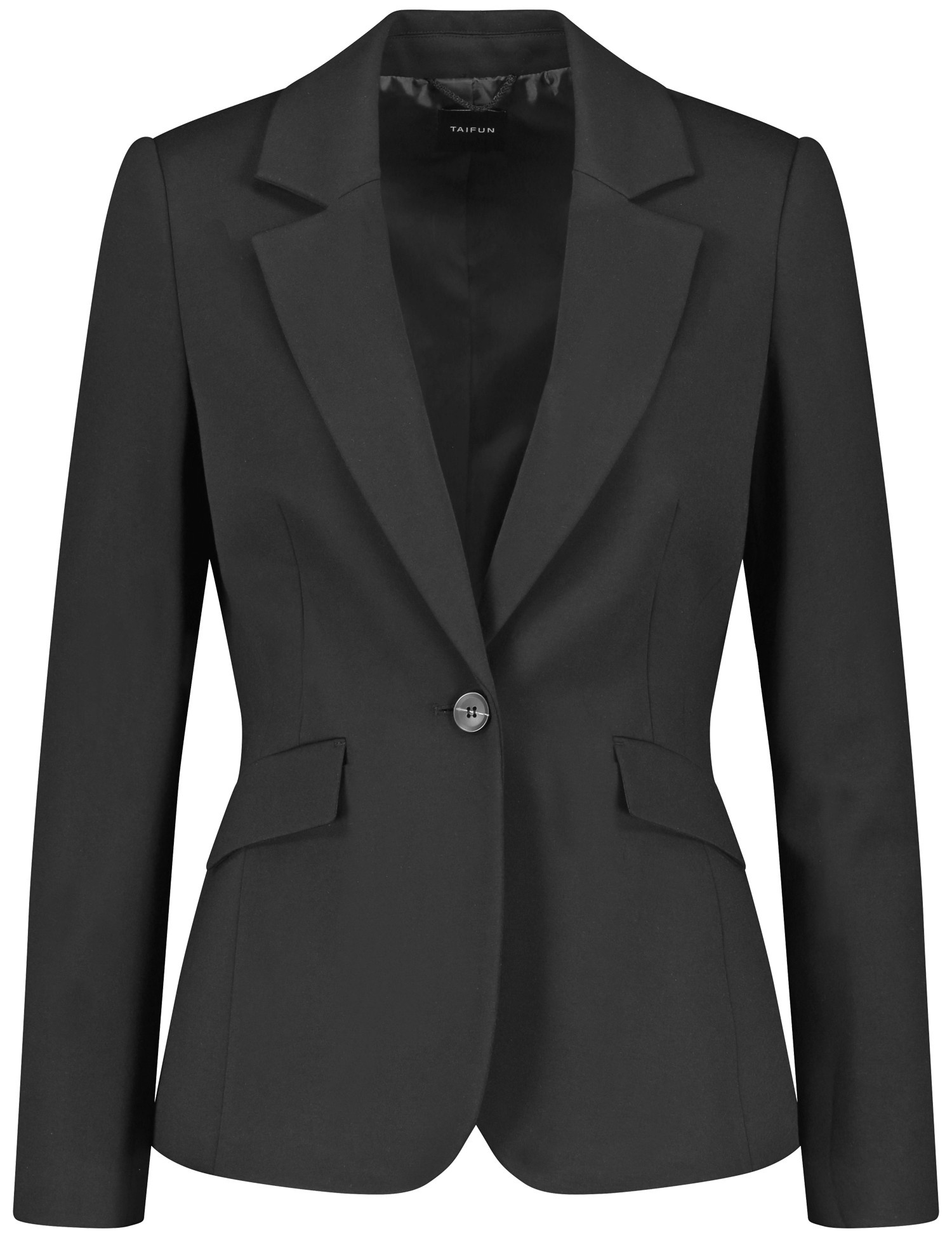 TAIFUN Damen Klassischer Blazer mit Stretchkomfort 66cm Langarm Revers Viskose Schwarz, 38 von Taifun